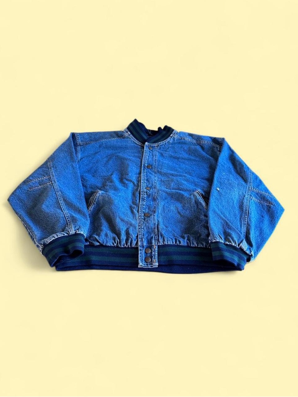 Vintage WearGuard Denim Varsity Bomber Jacket Distressed Men’s Size L